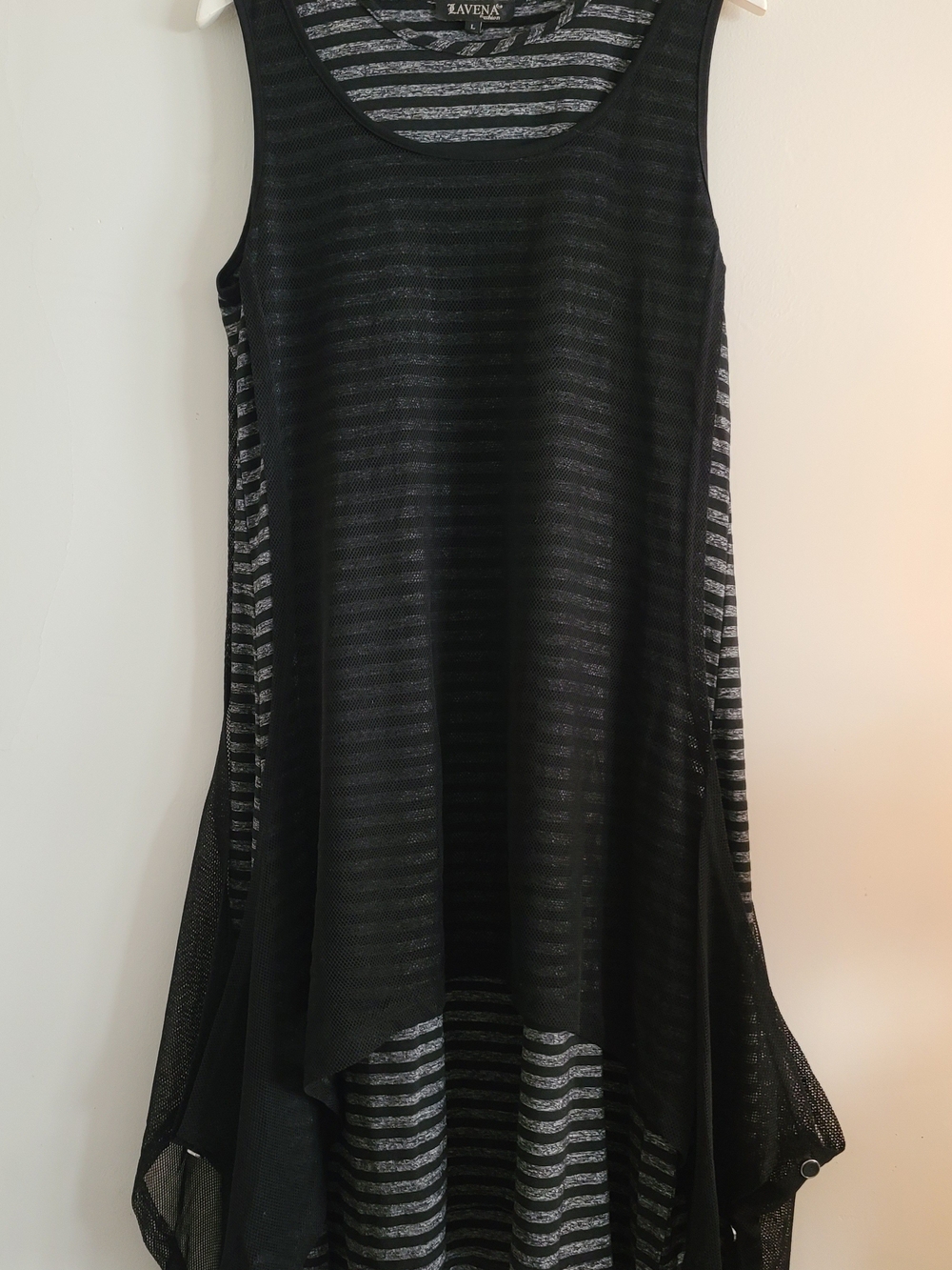 Paris Avant-Garde Deconstructed Striped Layered Knit Midi Dress - L/XL